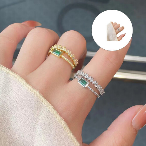 Fashionable Emerald Green Crystal Double Layer Ring-Gold 1