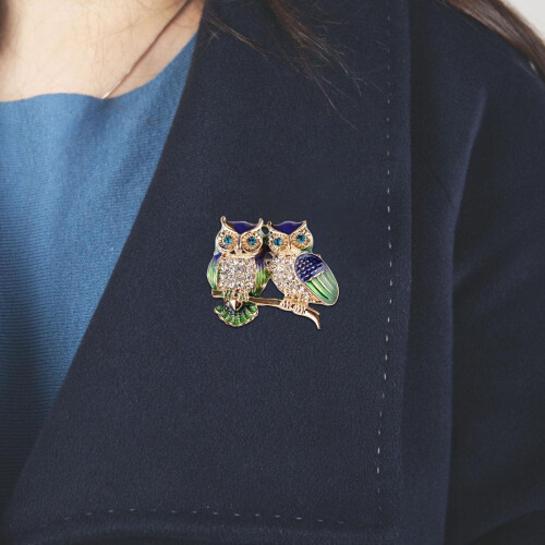 Owl Designs Brooch Decorated With Glittering Stones Multi 1