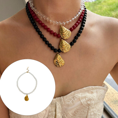 Collier élégant avec pendentif pétoncles en perles,-Rouge 1