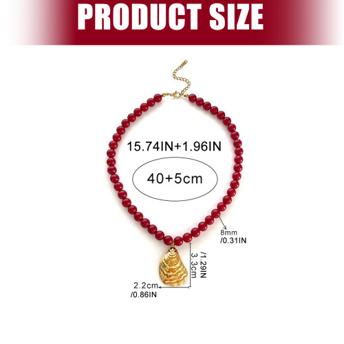 Collier élégant avec pendentif pétoncles en perles,-Rouge 2