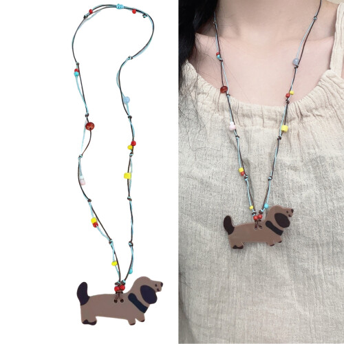 Collier à breloques en résine teckel, fil de perles multicolore, 1