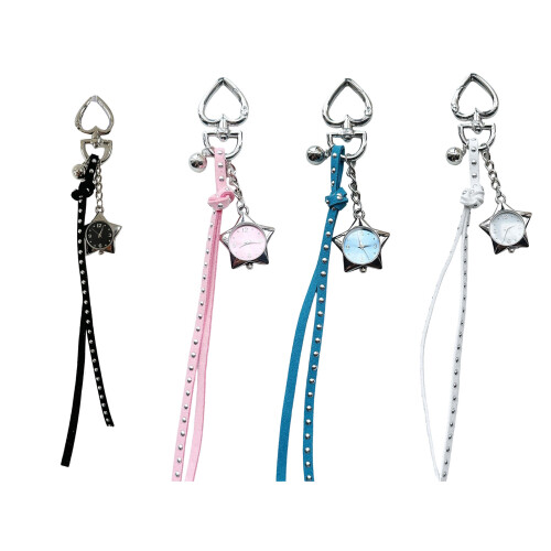 Porte-clés horloge étoile tendance, taille compacte,-Blanc 1