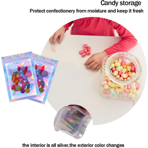 Sacs à fermeture éclair réutilisables en Mylar holographique (100) 1