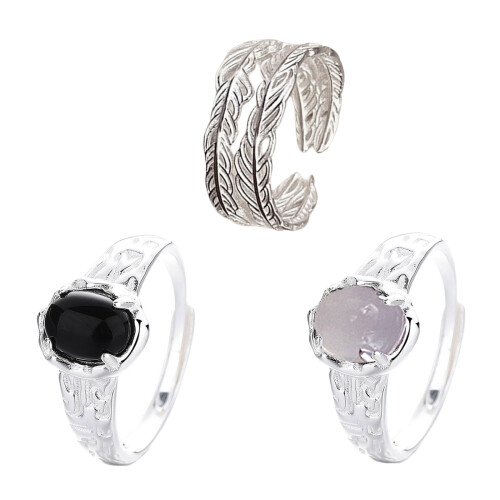 Open Designs Feather Styles Rings Adjustable Sizes Silver-A 1