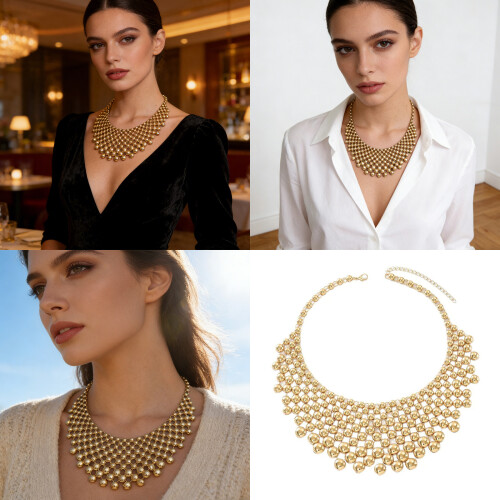 Multiple Shade Geometric Tassels Design Necklace-Silver X700 2