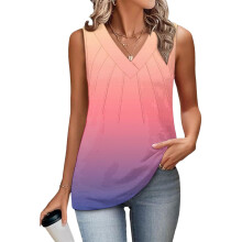 Women's Sleeveless Tops, Loose Fit, V-Neck, Summer,-Pink XL