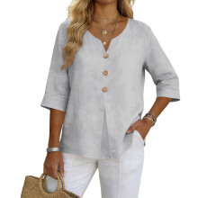 Clothes for Women Ladys Button Down Shirt Casual Loose-Gray XL