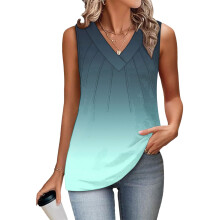 Women's Sleeveless Tops, Loose Fit, V-Neck, Summer,-Mint S