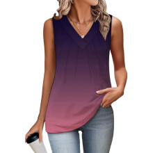 Women's Sleeveless Tops, Loose Fit, V-Neck, Summer,-Black M