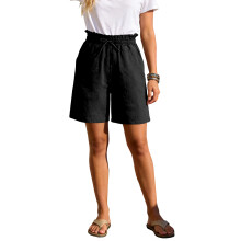 Women Linen Pants Casual Loose High Waist Wide Leg -Black XL