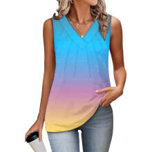 Women's Sleeveless Tops, Loose Fit, V-Neck,-light blue L