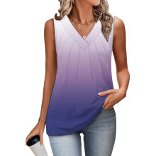 Women's Sleeveless Tops, Loose Fit, V-Neck, Summer,-Purple L