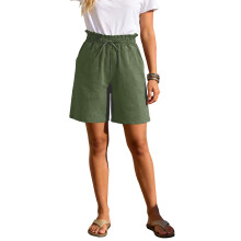 Women Linen Pants Casual Loose High Waist Wide-Army Green L