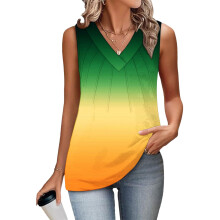 Women's Sleeveless Tops, Loose Fit, V-Neck, Summer,-Yellow S