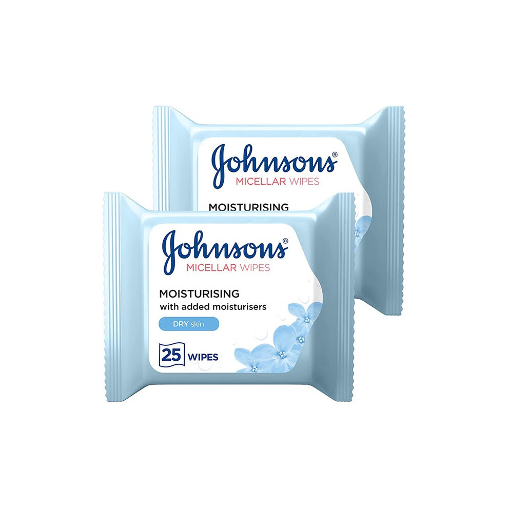 Johnson's Cleansing & Daily Essentials Moisturizing Wipes for Dry Skin |Soft Cleansing Tissues -  (25 Wipes, Pack of 2)