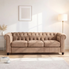 (3 Seater, Mink) Hampton Chesterfield Sofa Set 2 Seater, 3 Seater, Armchair Plush Velvet Couch Tufted Design