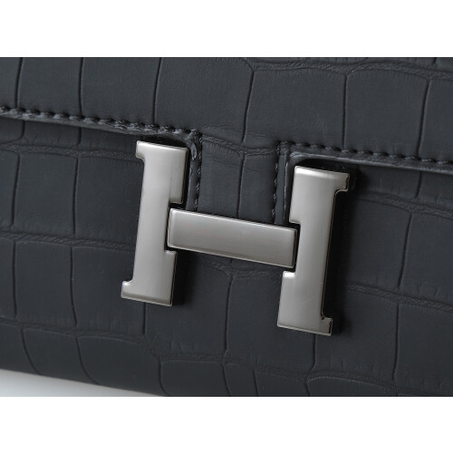 Hermès Constance Long Wallet Black Croc 539-2 2