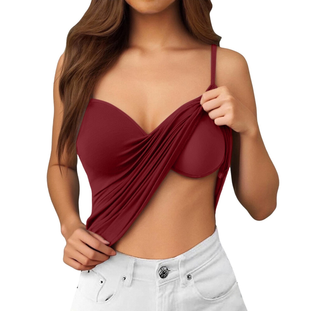Womens Camisole Tops with Built in Bra Workout Tops-Claret M