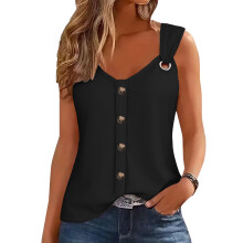 Womens Tops Neck O Shoulder Tops Casual Sleeveless-Black S