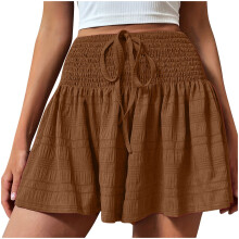 Butterfly Shorts for Woman Ruffle Elastic Waist Casual -brown M