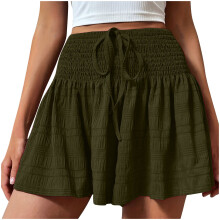 Butterfly Shorts for Woman Ruffle Elastic Waist-Army Green XXL