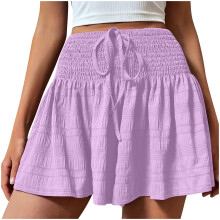 Butterfly Shorts for Woman Ruffle Elastic Waist-Purple XXL