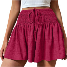 Butterfly Shorts for Woman Ruffle Elastic Waist-rose red L