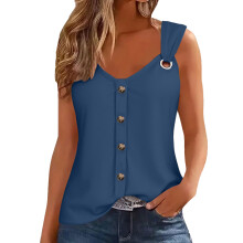 Womens Tops Neck O Shoulder Tops Casual Sleeveless-Blue M