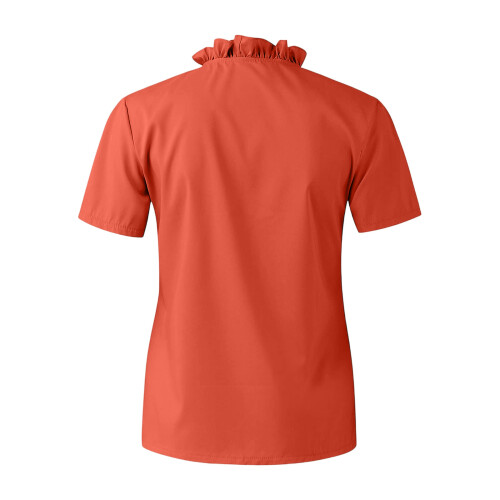 Women's short-sleeved ruffled blouse/shirt work uniform-Orange L 2