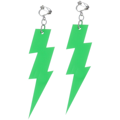 80s Neon Lightning Bolt Earrings, Green 2
