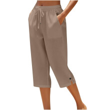Cotton Pants for Women Loose Fit Straight Leg-Dark Brown S
