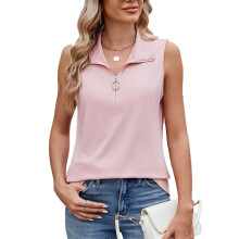 Women's solid color zippered collar loose vest casual-Pink XXL