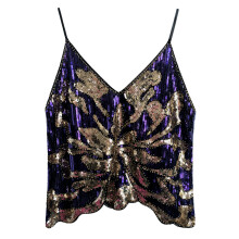 Women's Sheer Mesh Camisole Sleeveless V Neck Crop-black gold
