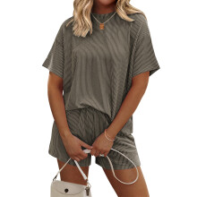 Women's Relaxing Two Piece Short Sleeve Pajama Set-Army Green M
