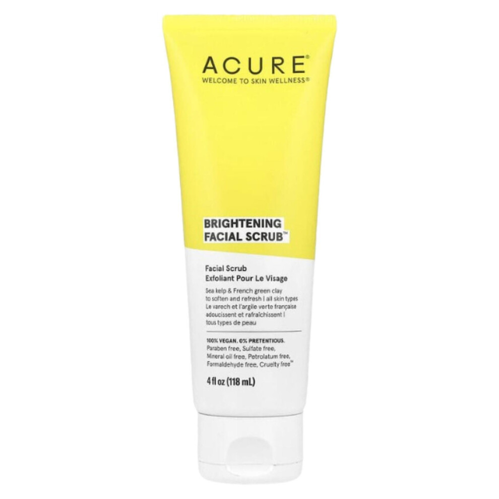 Acure Brightening Facial Scrub |Exfoliating Facial Cleanser, Vegan Skincare & Natural Face Scrub - 118ml