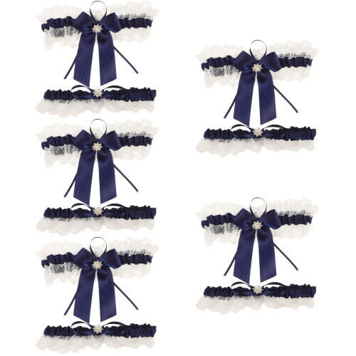 5Sets Spitze Dunkelblaue Strumpfhalter Leicht Elastisch Hochzeit