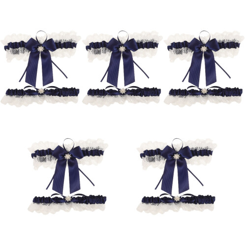 5Sets Dark Blue Lace Bride Garters Wedding Leg Bands Comfortable