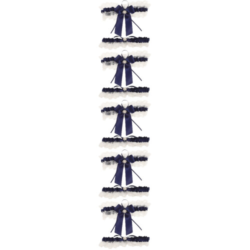 5Sets Dark Blue Lace Bride Garters Wedding Leg Bands Comfortable 1