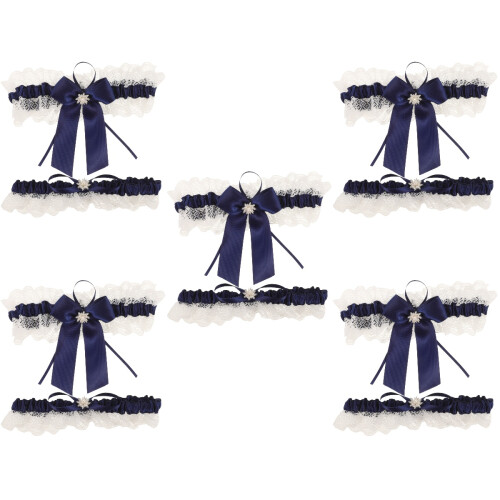 5Sets Dark Blue Lace Bride Garters Wedding Leg Bands Comfortable 2
