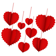 8Pcs Foldable Paper Heart Ornament Valentine's Day Hanging-Red