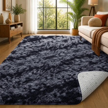 (200cm x 290cm (6ft 7" x 9ft 6"), Tie-Dye Grey/Black Grey Shaggy Rugs) Fluffy Rug Non-Slip Shaggy Rugs Living Room Carpet