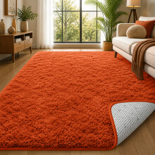 (200cm x 290cm (6ft 7" x 9ft 6"), Rust/Orange Shaggy Rugs) Fluffy Rug Non-Slip Shaggy Rugs Living Room Carpet