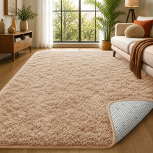 (200cm x 290cm (6ft 7" x 9ft 6"), Beige Shaggy Rugs) Fluffy Rug Non-Slip Shaggy Rugs Living Room Carpet