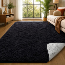 (200cm x 290cm (6ft 7" x 9ft 6"), Black Shaggy Rugs) Fluffy Rug Non-Slip Shaggy Rugs Living Room Carpet