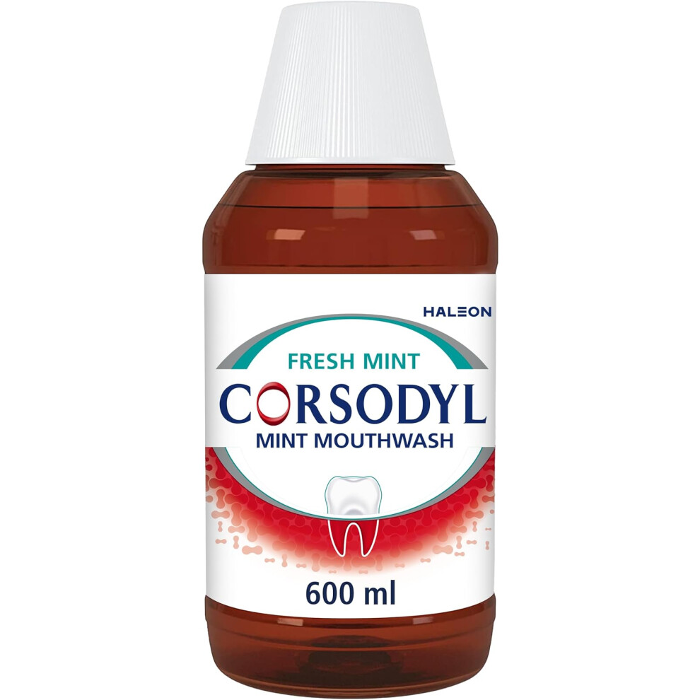 Corsodyl Mouthwash Gum Disease Treatment For Adults, Chlorhexidine Mouthwash For Gingivitis Treatment, Fresh Mint, 600Ml