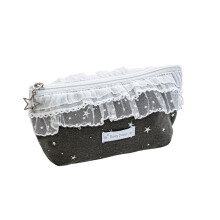 Starry Lace Pencil Case Large-Black Star lace pencil cas