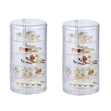 Five-Layer 360 Degree Rotating Transparent Jewelry Boxes for Ear Studs Necklaces Bracelets Headbands Jewelry Storage Box
