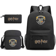 (black) Children's Harry Potter Three-piece School Bag Printed Large Capacity Outdoor Backpack