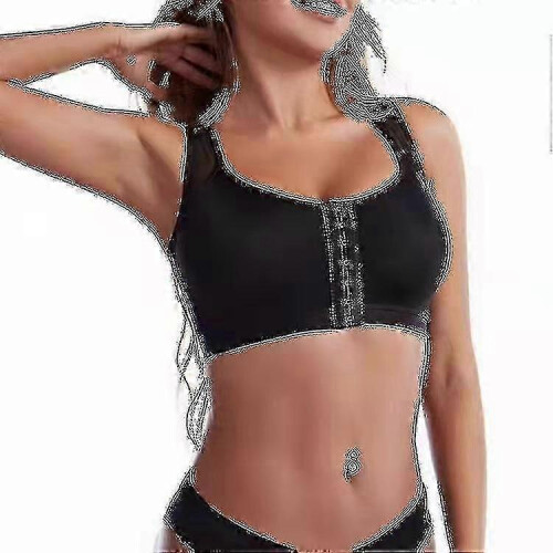 (S, BLACK) Post Surgical Bra Front Closure Post Surgery Compression Bras
