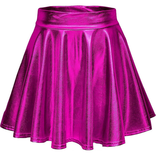 Women's Shiny Flared Pleated Mini Skater Skirt
